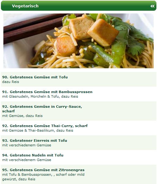 Vegetarisch essen bestellen beim Hot Wok Lieferservice in München, Freising, Ingolstadt und Unterhaching